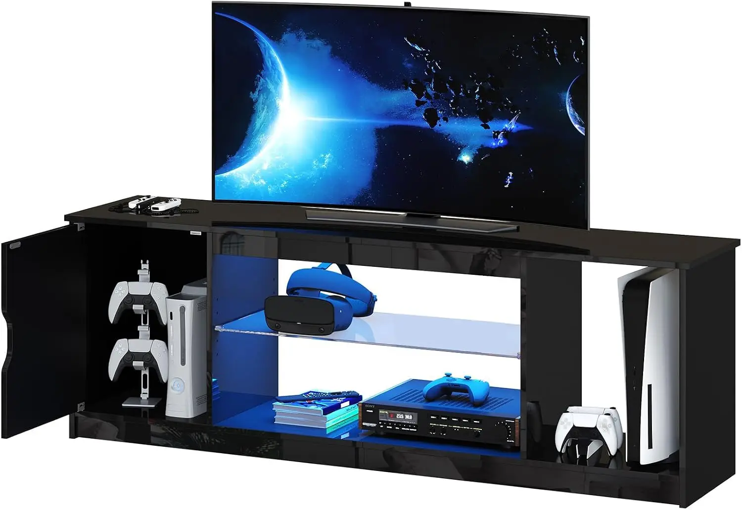 Gaming Console Tv Stand - Console multimédia noire brillante de 57